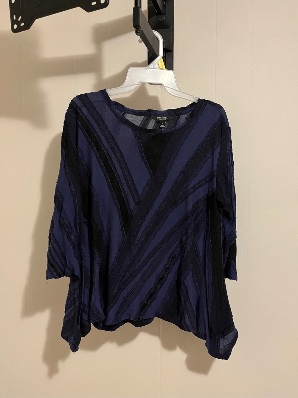 Simply Vera Vera Wang Navy and Black Striped Textured Blouse